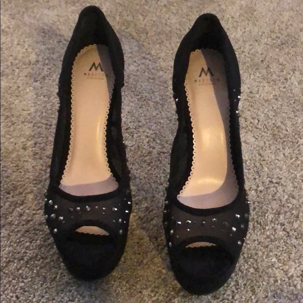 Black mesh and gem Stilettos